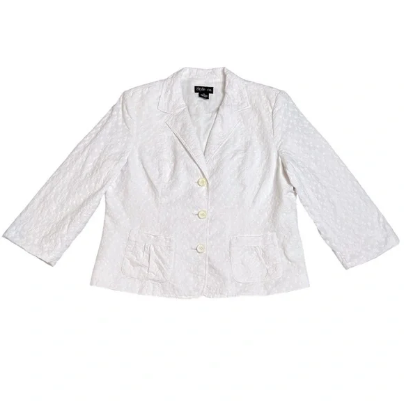 VINTAGE STYLE & CO. Jacket Blazer Ruched details White Floral Size 16 Like new - Picture 10 of 12